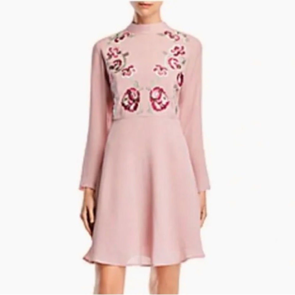 NWT Nanette Lepore Embroidered Bodice Long Sleeve Floral Dress Size 6